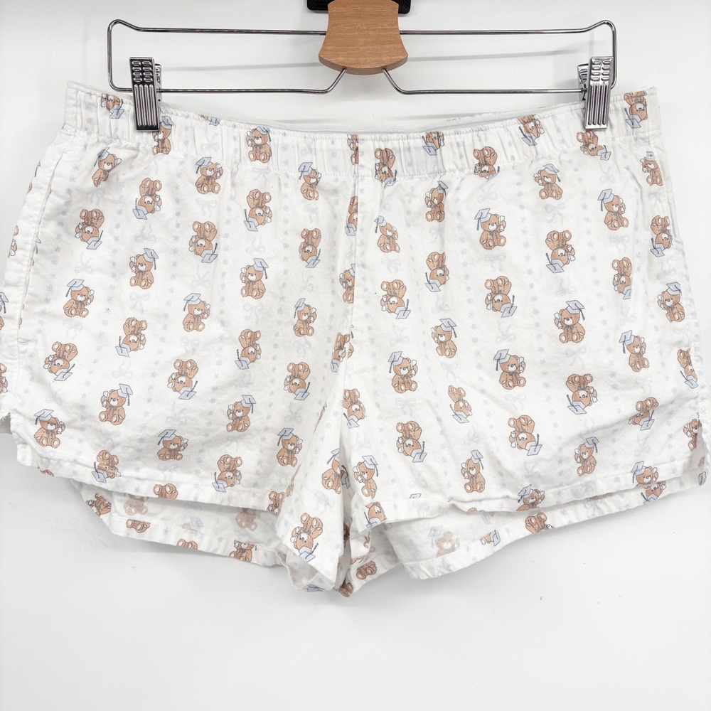 Hollister Womens Graduation Teddy Bear Bow Print Preppy Sleep Lounge Shorts L